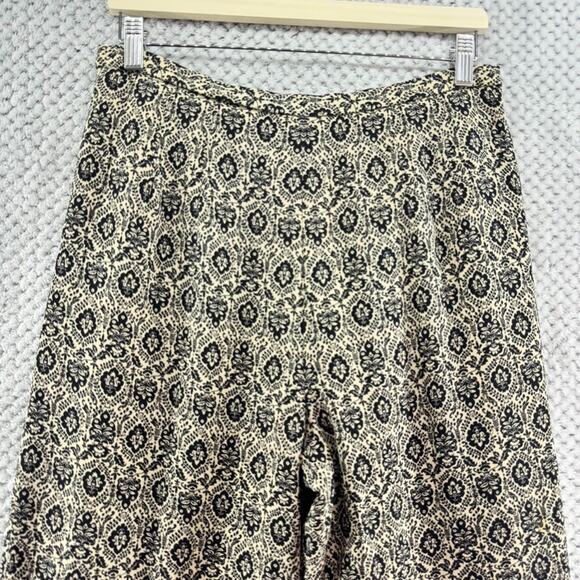 VTG Talbots Pants Women 8 Tan Black Silk Floral Trouser Straight Leg Fully Lined - Picture 7 of 16